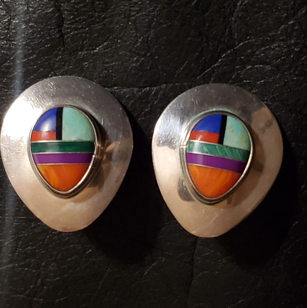 Vintage Turquoise Spiney Oyster Earrings Sterling Silver 8g